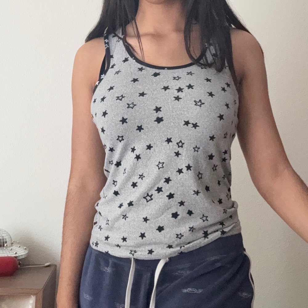 Lucky Brand Womens XS Grey Star Print Scoop Neck Sleeveless Tank Top Heathered